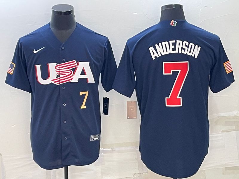Men 2023 World Cub USA #7 Anderson Blue Nike MLB Jersey2->more jerseys->MLB Jersey